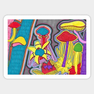 Very Colourful Mushrooms Sticker